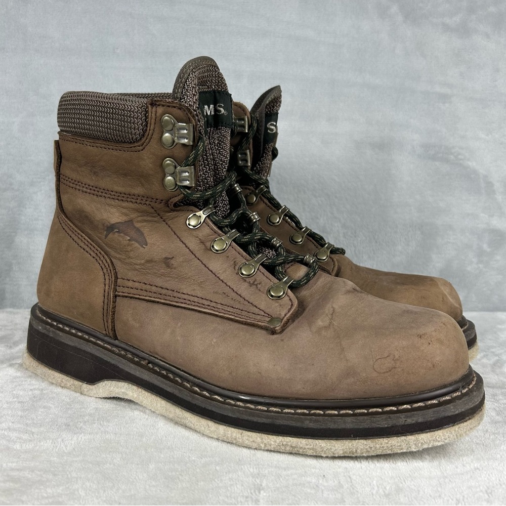 Simms Boots Mens Size 9 Brown Suede Wading Fishing Outdoor Hiking Shoes Lace Up